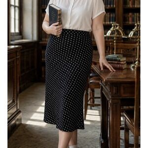 Y2K Black and White Polka dot Midi Skirt Sz XL 90's Retro Look Grunge Whimsigoth
